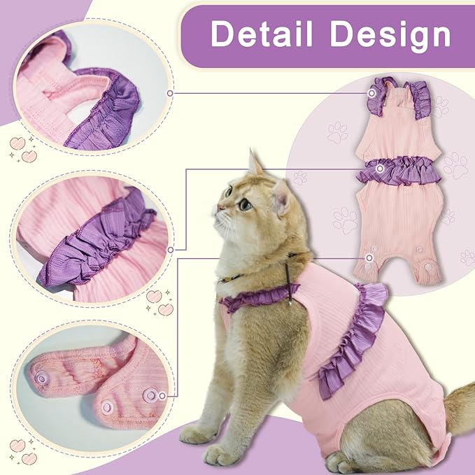 Cat Recovery Suit,Kitten Onesie After Surgery,E-Collar Alternative for Abdominal Wound and Skin Diseases,Soft Breathable Bodysuit After Spay（Purple-XL）