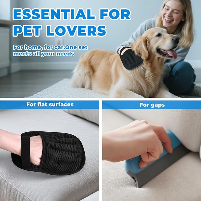2Pcs Pet Hair Removal Gloves Kit (2 Sizes) for Dogs & Cats, 2025 Newly Upgraded Five-Finger Electrostatic Pet Hair Gloves, Reusable Pet Hair Remover Tools for Clothing, Carpet, Sofa Gaps, Car Seat