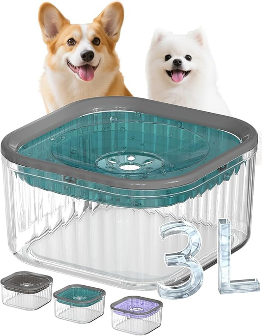 3L Dog Water Bowl No Spill 101oz Large Capacity Spill Proof Slow Drinking Water Feeder No Splash Pet Water Bowl Vehicle Carried Travel Dog Bowl for Sloppy Messy Drinkers Cats(Teal Blue)