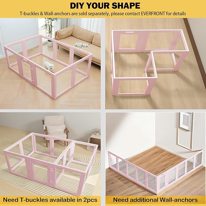 Clear Acrylic Plastic Dog Playpen - Clear Dog Play Pen - Easy Assemble Acrylic Dog Playpen - Puppy Playpen, Cat Playpen, Small Animal Playpen, Dog Play Pen Indoors (Pink-23.6" H, 8PCS)