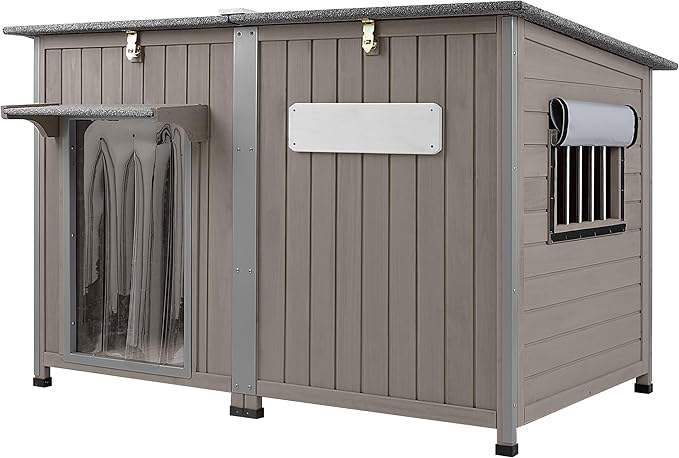 55" Extra Large Outdoor Dog House Weatherproof Wooden Doghouse Indoor for Large Breed Dogs with Anti Bite Frames with Window,10 Elevated Feet, Reinforced Bottom for Pet Up to 220LBS