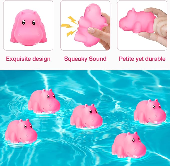 18 Mini Rubber Hippo Toys - PVC Small Animal Models, Pink Hippo Bath Buddy Size 1.1-2.48 inches, Suitable for Children, Party Favors, Bath Toys, and Educational Games.