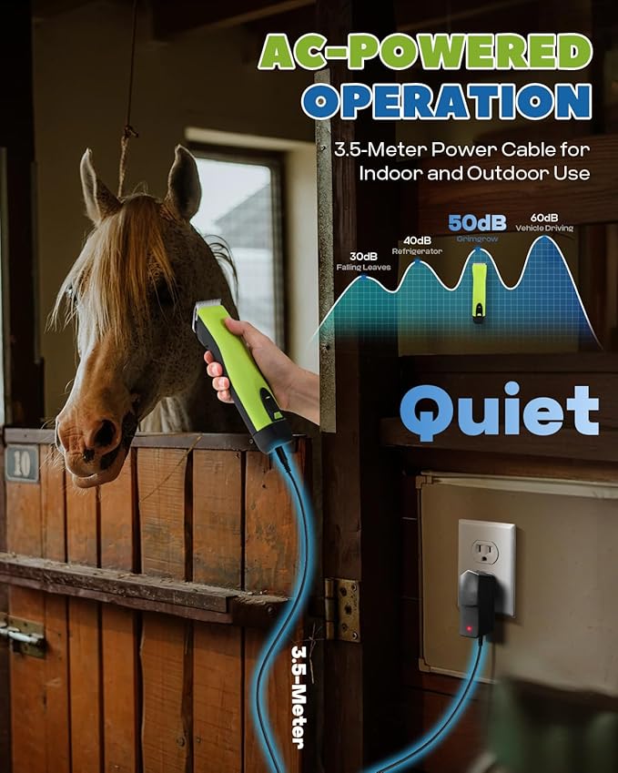 Cordless Horse Clippers, Professional Pet Grooming Clippers, 2 Speed Pet Trimmer with 4 Magnetic Guide Comb, Detachable Blade, Low Noise< 50db for Horse,Pony,Cat,Dog,Goat