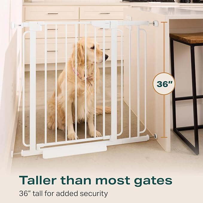 Cumbor 36" Extra Tall Baby Gate for Stairs, 29.7-57" Extra Wide Dog Gate for Doorways Hallways, Pressure Mounted Child Gate for Wide Opening, Auto Close Personal Safety for Babies and Pets, White