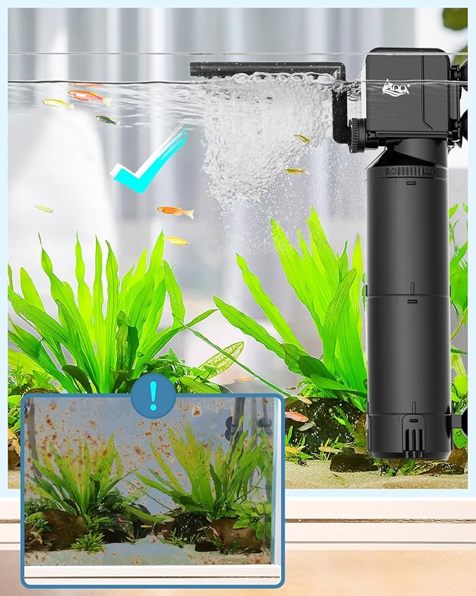 AQQA Dual-Use Aquarium Filter,Fish Tank Filter + Small Water Pump,Filtration,Wave-Making,Dissolved Oxygen,Water Circulation,Water Changes,Fountains Multifunctional Pump,Saltwater Freshwater (25W)