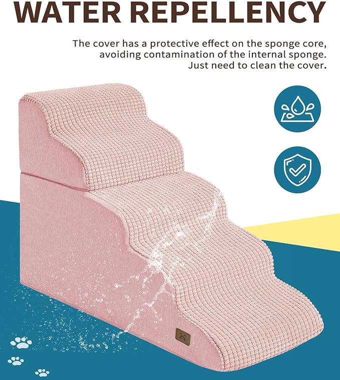 Dog Step for Bed, Dog Stair 5-Step 35D Pet Stair 22.8" H for High Bed or Sofa Non-Slip Balanced Pet Step Indoor, Pink