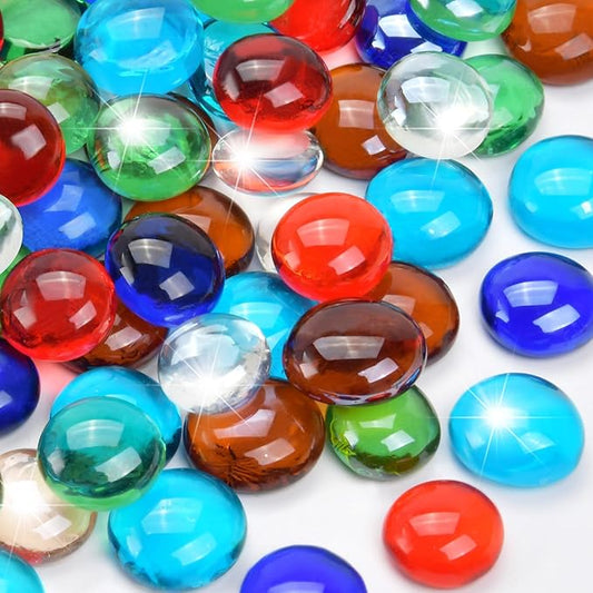 1LB Mixed Color Flat Glass Marbles for Vases, Mancala Stones Gemstone Beads Vase Filler Decorative Glass Pebbles for Fish Tank, DIY Crafts, Mosaics, Aquarium Decor Rocks, Candle Holders