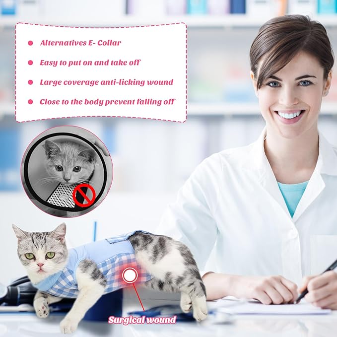 Cat Recovery Suit for Abdominal Wounds or Skin Diseases, Cat Onesie for Cats After Surgery Female Kitten Recovery Suit, Breathable E-Collar Alternative for Cats After Spay Anti Licking Wounds