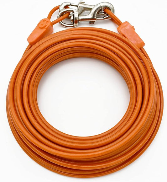 60FT Tie-Out Cables for Dogs - Strong, Safe, and Durable Dog Tie-Outs for Every Breed up to 250 Pounds - Weather and Wear Resistant Galvanized Aircraft Cable for Outside Use