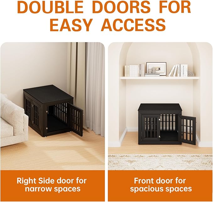 32" Heavy Duty Dog Crate Furniture for Small,Medium and Large Dogs,Rustic Wooden Dog Cage Kennel Indoor Furniture with Waterproof Top,Decorative Pet House Side End Table (Black)