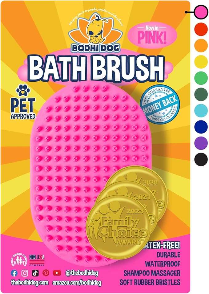 Bodhi Dog Shampoo Brush - Pet Grooming & Bath Supplies for Cats and Dog Bath Brush for Long & Short Hair - Premium Scrubber for Shower, Bathing & Massage - (One Pack, Pink)