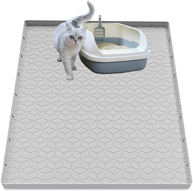 Cat Litter Mat for Litter Box, Silicone Large Cat Litter Trapping Mat - 28x22 in, Waterproof & Non-Slip, Durable & Easy Clean, Light Gray