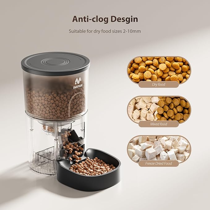 Automatic Cat Feeders, 3L Timed Cat Dry Food Dispenser, Dual Power Supply, Programmable Portion Size, 1-6 Meals Per Day, Auto Pet Feeder for Cats and Small Dogs