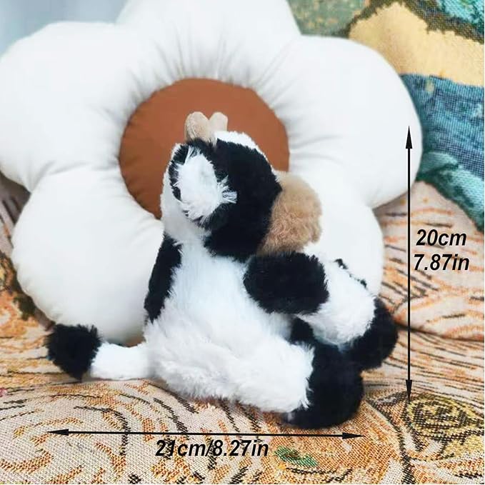 Black and White Cow Weighted Stuffed Animal 20cm/7.87in Cute Sitting Cow Plush Toy with Smile Soft Fluffy Small Farm Plushie for Kids Adults Birthday Festival Gift Bed Home Office Decor Toys