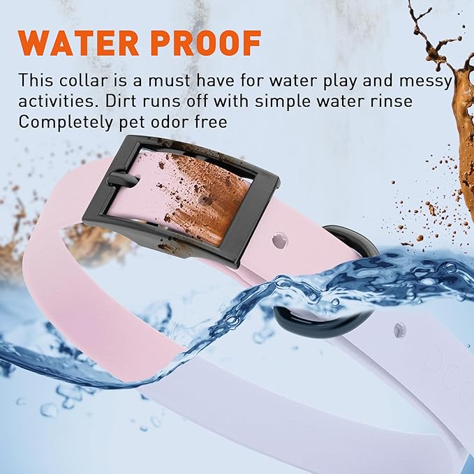 Dogline Biothane Waterproof Dog Collar Strong Coated Nylon Webbing with Black Hardware Odor- Proof for Easy Care Easy to Clean High Performance Fits Small Medium or Large Dogs, Pastel Purple