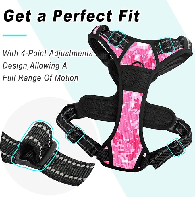 BARKBAY No Pull Dog Harness Large Step in Reflective Dog Harness with Front Clip and Easy Control Handle for Walking Training Running(Pink camo,M)