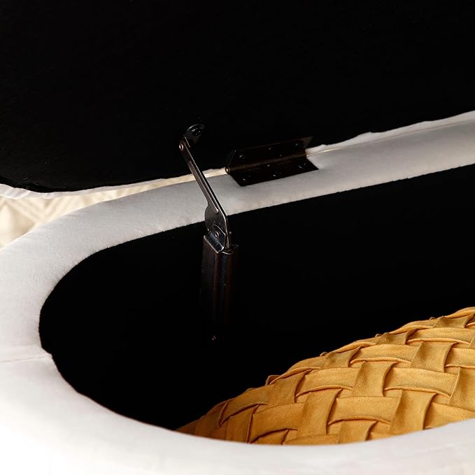 50" Sherpa Storage Ottoman Bench – Velvet Upholstered Bedroom Bench with Golden Metal Legs, Lift-Top Hidden Storage, Modern Footrest for Living Room, Entryway, Bed End (Beige)