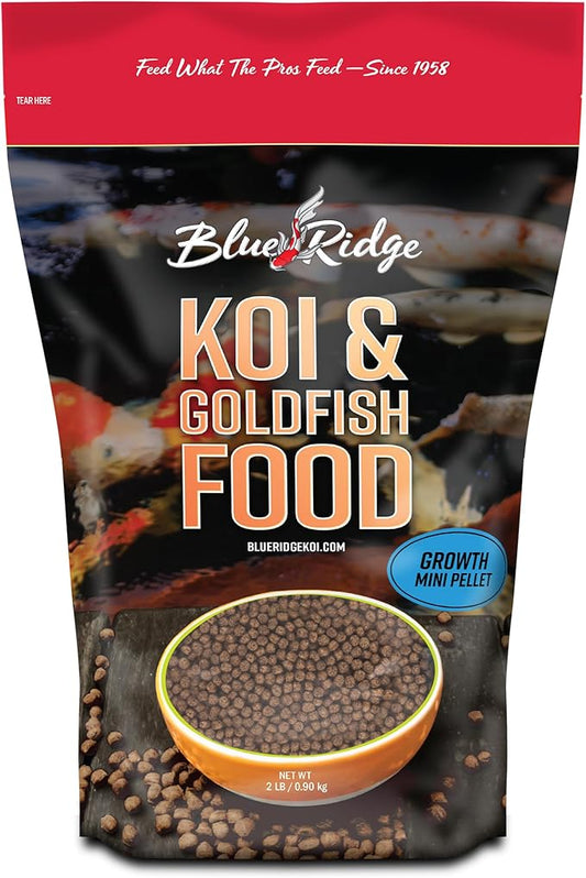Blue Ridge Koi Fish Food 2lb - Koi Food Mini Growth Formula, Goldfish Food, Premium Fish Food for Ponds, Ponds Fish Food, Floating Pond Pellets