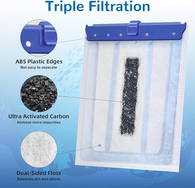 Aquarium Filter Cartridge for Whisper Bio Bag Power Filters, 6 Pack Assembled Large Filter Cartridges for Repto Filter