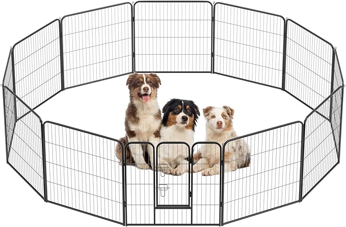 BestPet Dog Playpen Indoor 32 inch 12 Panels Metal Dog Pen Pet Dog Fence Outdoor Exercise Pen with Doors,Pet Puppy Playpen for RV Camping Yard, Black