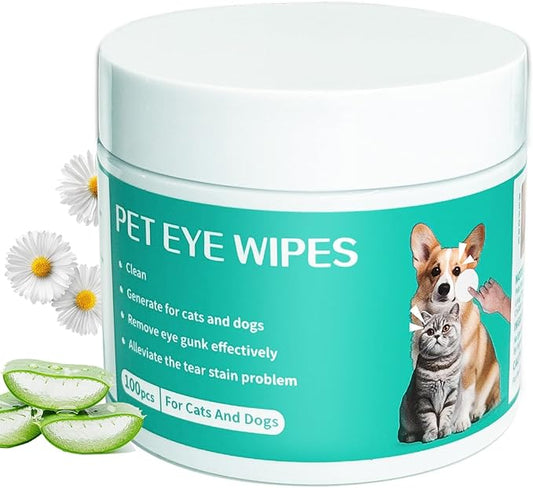 Dog Eye Wipes Gently Remove Tear Stain Eye Debris for Dogs &Cats Pet Grooming Kit Care Wash Cleaner for Eyes Wrinkle Face 100pcs Unscented