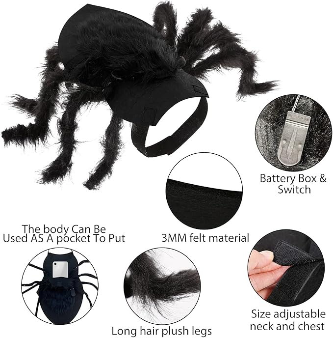 Camlinbo 24 LED Spider Dog Halloween Costume for Small Medium Large Dogs, Furry Giant Spider with Orange Purple Lights Puppy Pet Costume Outfits Clothes Funny Halloween Costume Party Cosplay