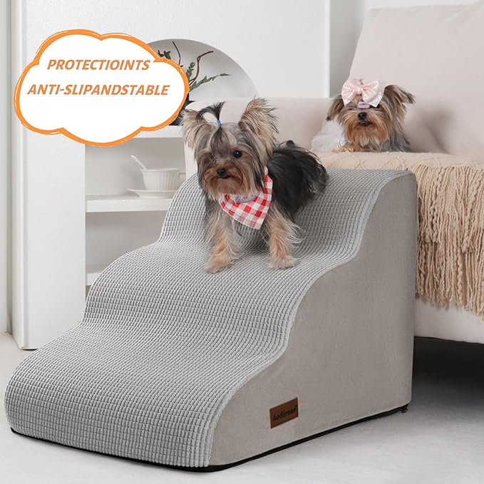 3-Step Dog Ramp and Stairs for Sofa and Chair - Non-Slip Sturdy Pet Steps for Small Dogs and Cats,15.7" H,Light Grey