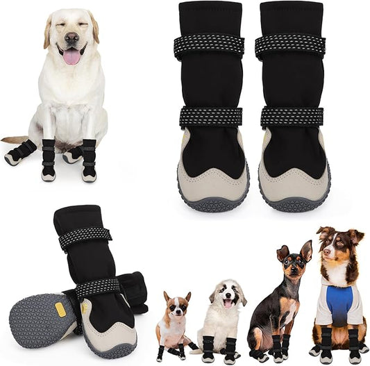 Dog Shoes for Large Small Medium Dogs, Dog Snow Boots Winter, Dog Booties and Paw Protectors to Prevent Licking, Anti-Slip Dog Shoes with Reflective for Hot Pavement,Hardwood Floors, Hiking (Size 4)