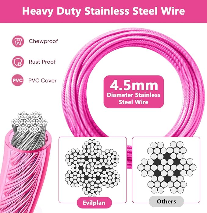 Dog Tie Out Cable 10FT-500Lbs,Heavy Duty Dog Leads&Tether for Yard with Swivel Hook,Small Large Dogs Leash Line for Outside,Rust Chew Proof Dogs Run Cable for Outdoor Camping(Pink, 10FT)