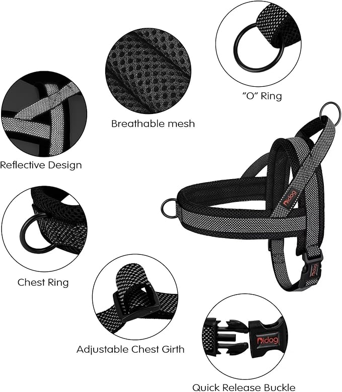 Didog No Pull Dog Harness with Breathable Mesh Padded, Full Reflective & Quick Fit Adjustable Vest Harness, Easy for Training Walking for Small & Medium and Large Dogs (Black, S:Chest 18-22")