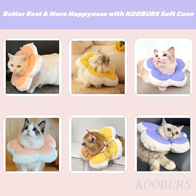 Cat Cone Collar Soft, Adjustable Kitten Cone After Surgery, Waterproof Recovery E Collar for Pet to Stop Licking(Purple Flower, Medium)