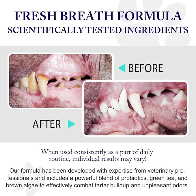 Dog Teeth Cleaning Powder - Dog Dental Powder - Plaque Off Pet Tooth Cleaning lab co - Targets Tartar & Reduces Plaque & Bad Breath - Teeth Cleaning Made Easy