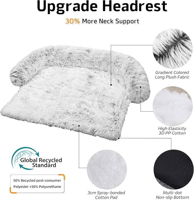 Calming Dog Bed Fluffy Plush Dog Mat for Furniture Protector with Removable Washable Cover for Large Medium Small Dogs and Cats (Medium, Light Grey)