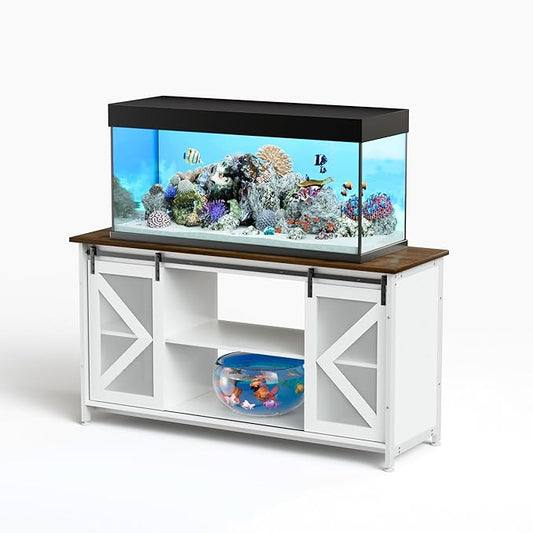 55-75 Gallon Aquarium Stand Heavy Duty Steel Frame, Fish Tank Cabinet with Accessories Storage for Reptile Terrarium & Turtle Tank - 1000lbs Capacity (White)