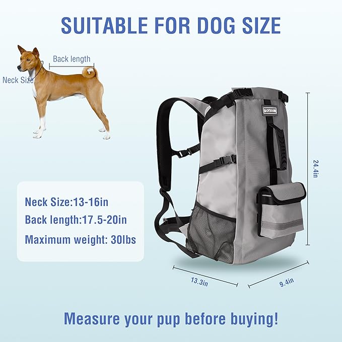 Dog Backpack for Small & Medium Dogs - Adjustable Pet Carrier for Travel & Hiking, Hands-Free Puppy Backpack with Storage Pockets, Breathable Mesh, Reflective Strips & Non-Slip Handle