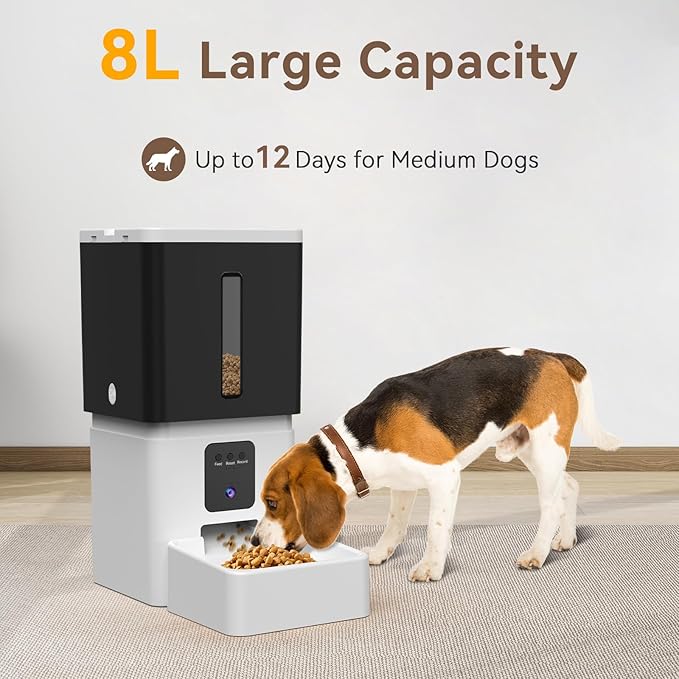 Automatic Dog Feeder with Camera: 8L/33 Cups 5G WiFi Timed Food Dispenser for Dogs - 1080P HD Night Vision Video Recording 2-Way Audio APP Control