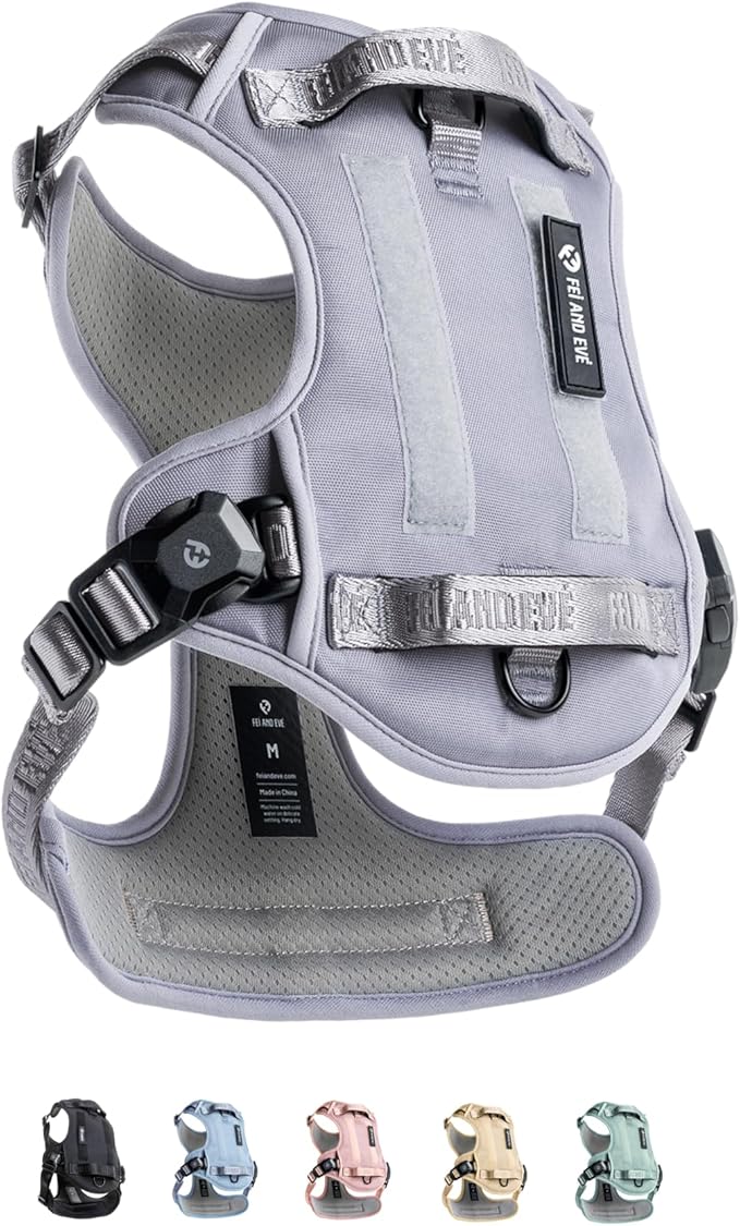 2025 New Edition, Fei & Eve MagEase Dog Harness - 3-Second Magnetic Buckles | 3-Point No-Pull Control | Heavy-Duty 900D Nylon | Dual Safety Handles | Breathable Mesh | Adjustable Fit | Medium, Gray