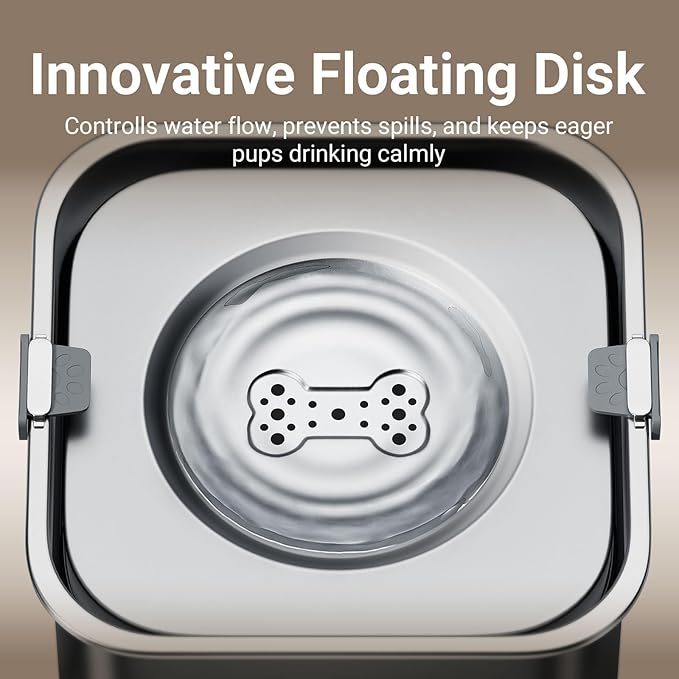 DownyPaws No Spill Water Bowl for Dogs,101oz/3L Slobber Stopper Stainless Steel, Slow Drinking Dog Water Bowl, No Mess Dog Water Dispenser Spill Proof, Dishwasher Safe, Black