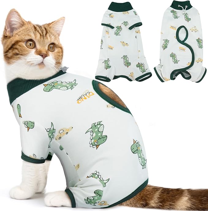 DENTRUN Cat Surgery Recovery Suit Female Male Soft Onesie, Kitten Surgical Collar Cone Alternative Shirt, Abdominal Wounds Anti-Licking Pajama for Small Pets Spay, Cat Body Suit Post Surgery
