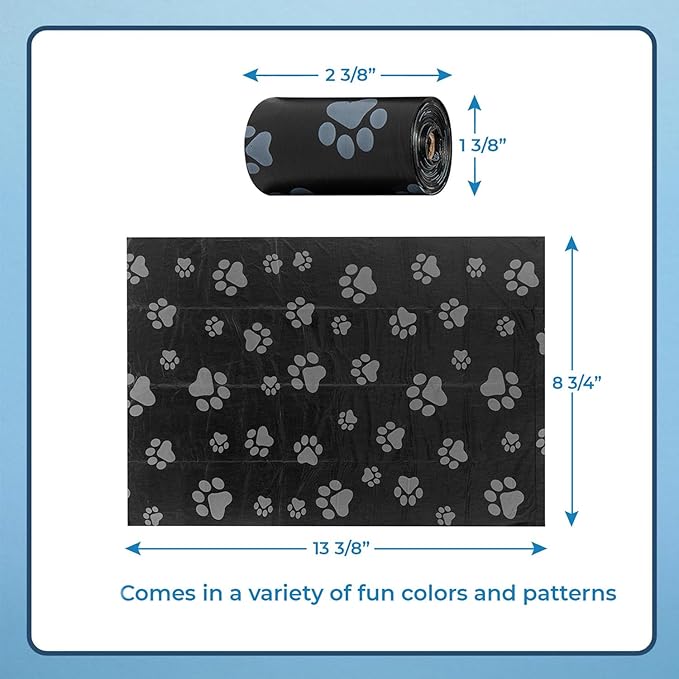 Best Pet Supplies Dog Poop Bags (360 Bags) for Waste Refuse Cleanup, Doggy Roll Replacements for Outdoor Puppy Walking and Travel, Leak Proof and Tear Resistant, Thick Plastic - Black