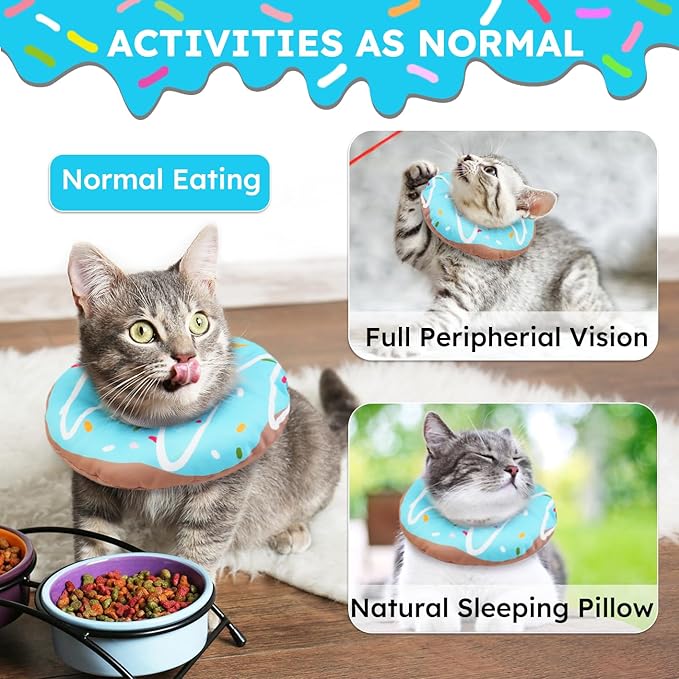 Cat Cone Collar Soft, Waterproof Cat Recovery Collars Spay Cones to Stop Licking Cute Donut E Collar After Surgery Anti-Lick Wound Healing Safety Elizabethan Collar for Kittens (Donut Blue, Small)