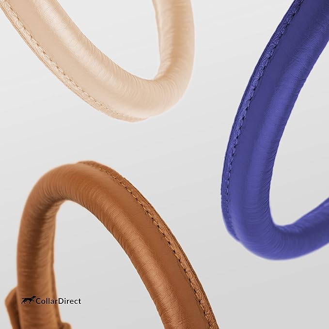 CollarDirect Rolled Leather Dog Collar, Soft Padded Round Puppy Collar, Handmade Genuine Leather Collar Dog Small Large Cat Collars 13 Colors (6-7 Inch, Purple Textured)