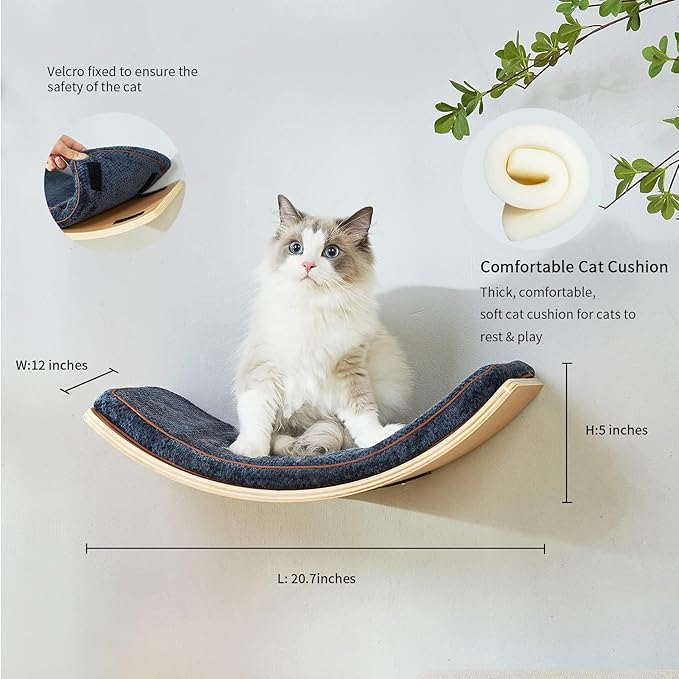 Cat Wall Shelf with Two Steps - Curved Cat Shelves and Perches for Wall (Large Size) - Wall Mounted Cats Furniture for Sleeping, Playing, Climbing, and Lounging