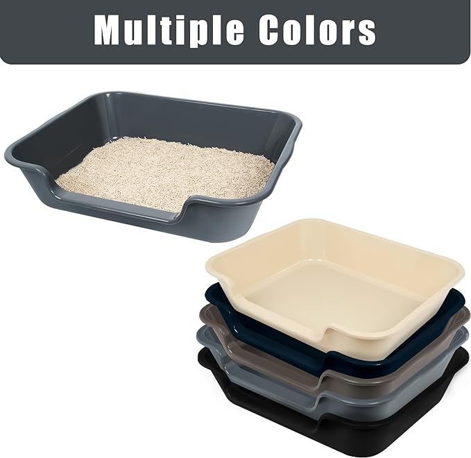 2 Pack of Extra Large Cat Litter Box (ABS Material), Low Entry Senior Litter Pen for Geriatric Kitty Big Cats, Jumbo Pet Safe Litter Boxes Tray for Indoor Pets Potty (Black, 24" L x 20" W)