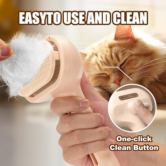 3-in-1 Pet Steam Brush, Grooming Comb with Water Tank for Cats and Dogs, Long and Short Hair (Pink)