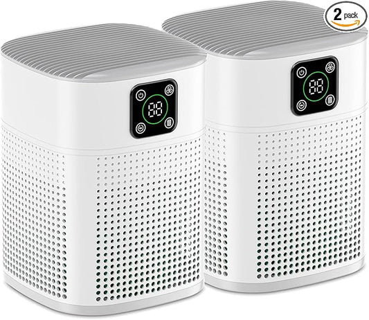 2 Pack Air Purifiers for Home Bedroom up to 650ft², Honeyuan H13 HEPA Air purifier with 360°Air Intake, 3 Fan Speeds, White