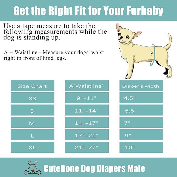 CuteBone Dog Diapers Male Belly Bands 3 Pack for Male Dogs Reusable Puppy Wraps DM65S