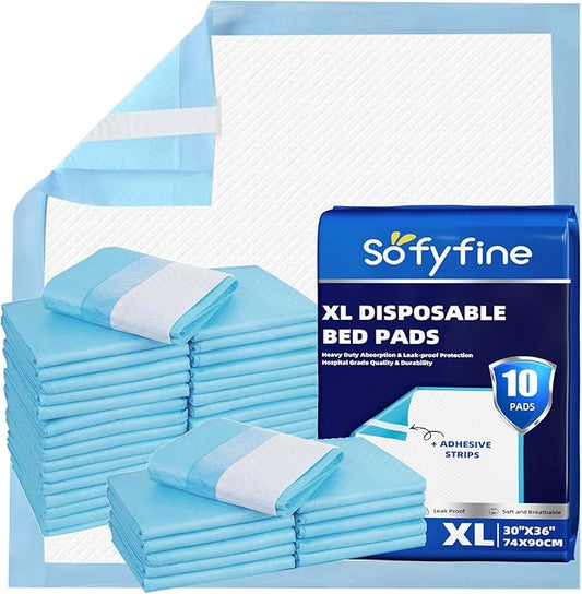 Bed Pads with Adhesive Strip 30"x36" Thicken Elderly Adults Incontinence Underpads Disposable,Heavy Duty Absorbent Chucks Waterproof,XL Extra Large Puppy Pee Training Pad[10 Pads]