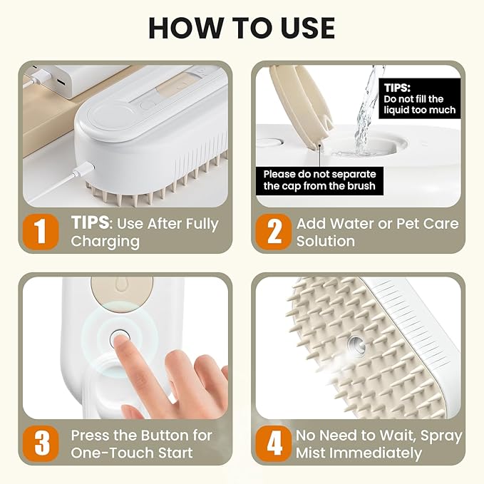 Cat Steam Brush for Shedding, Pet Steam Brush for Cats and Dog, 4 in 1 Rechargeable Cat Hair Brush, Spray Anti-Static, Massage, Cleaning, Shedding & Combing All In One, for Long & Short Haired Pets!