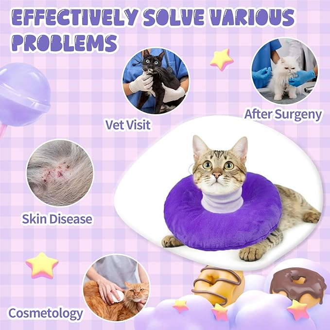 BRKURLEG Cat Recovery Collar Soft Cat Cones Pet Neck Protector Adjustable Kitten Cones to Stop Licking After Surgery Pet Elizabethan Collar for Cats Kittens, Purple, S